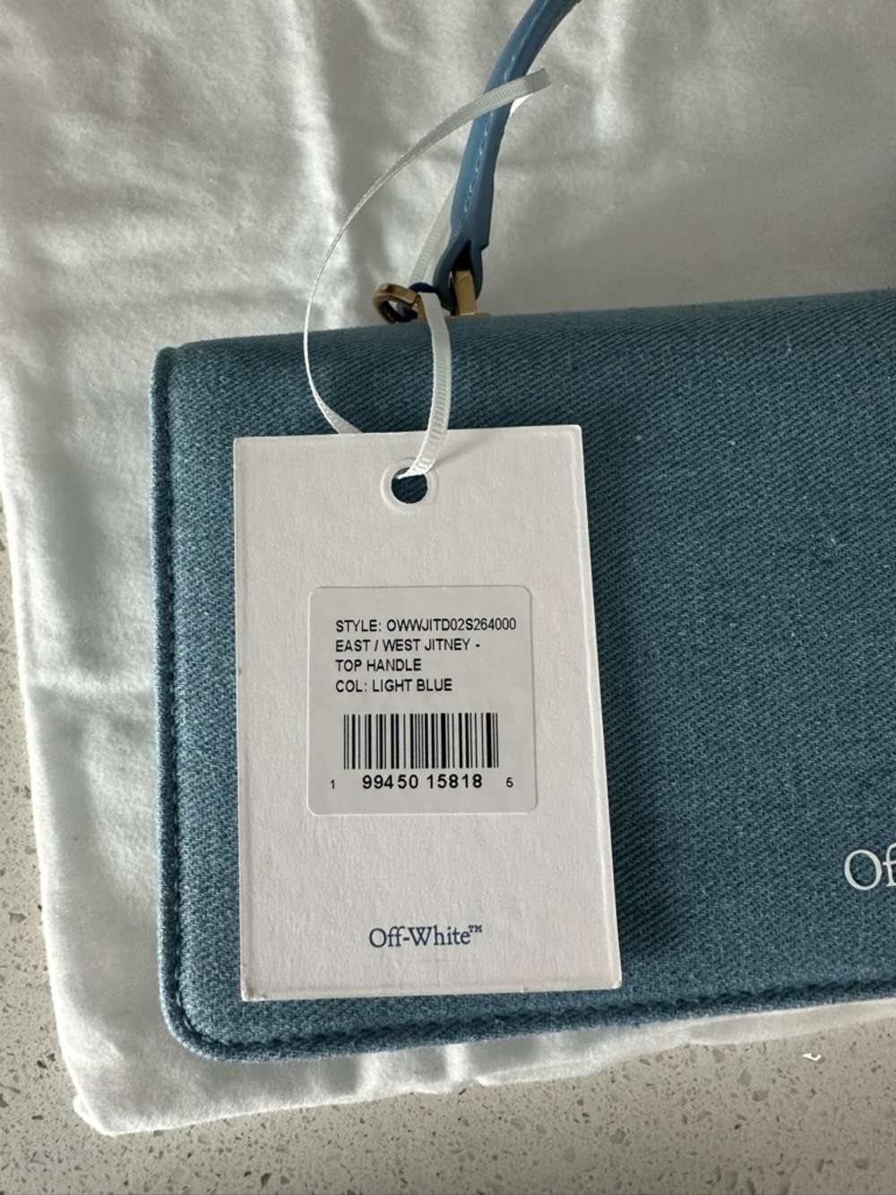 Off-White Blue Denim 'Personal Property' Top Handle Satchel - Picture 4 of 4